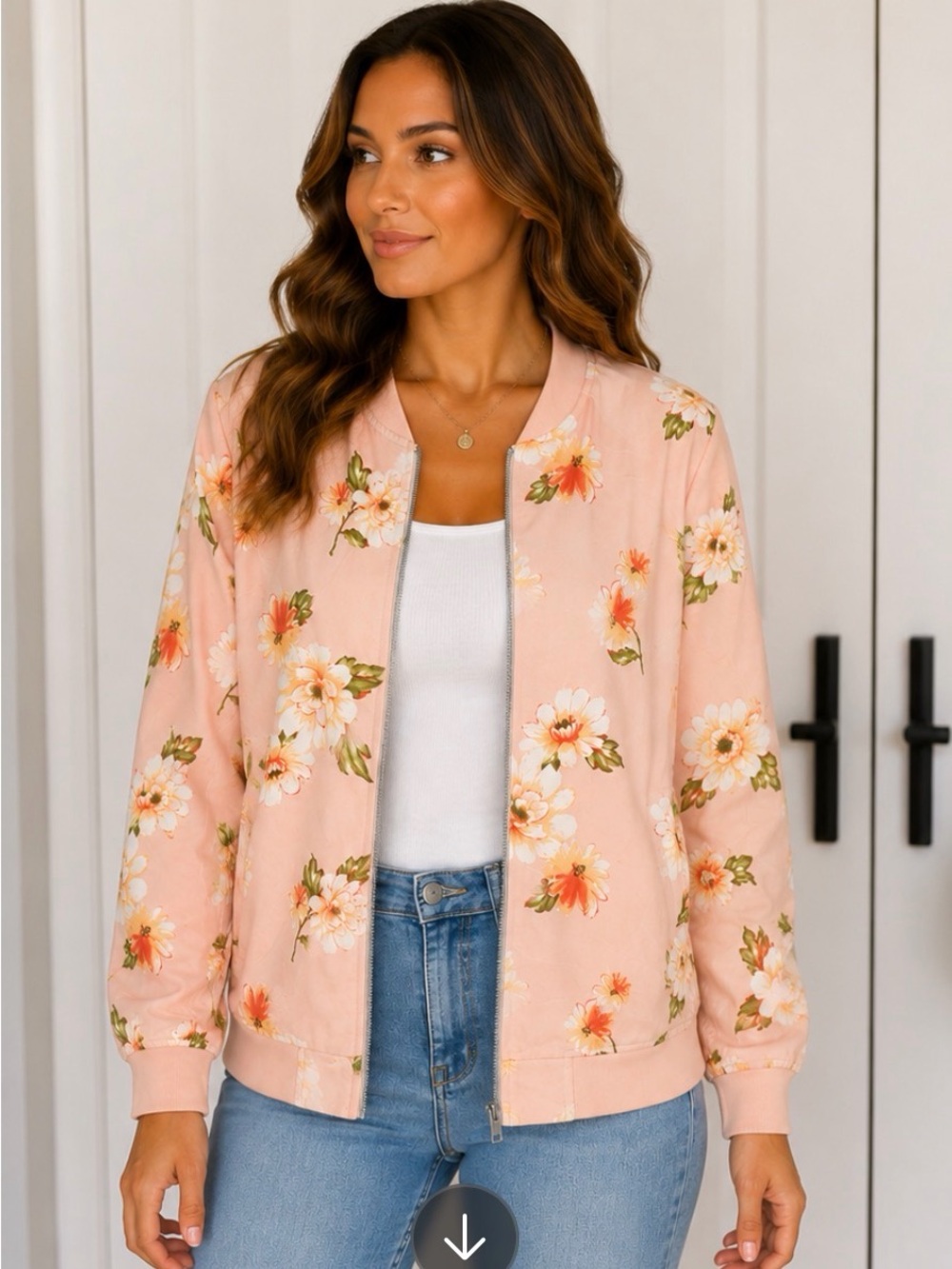 Perch Bluโ Pepper Floral Pink Bomber Jacket 1X